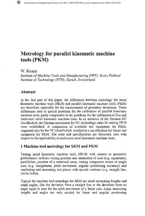 Pdf Metrology For Parallel Kinematic Machine Tools Pkm Metrology