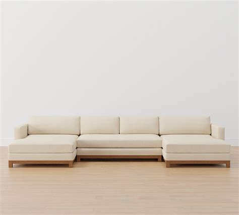 Jake Upholstered U-Shaped Chaise Sectional with Brindle Wood Base | Pottery Barn