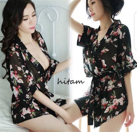 Jual Ska Sexy Kimono Jepang Lingerie Hitam Bunga Lingerie Kimono