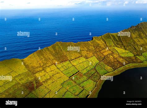 Aerial view of Caldeirao crater, Corvo island, Azores, Portugal Stock Photo - Alamy