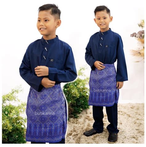 Baju Raya Biru Gelap Baju Melayu Raya Baju Melayu Moden Biru