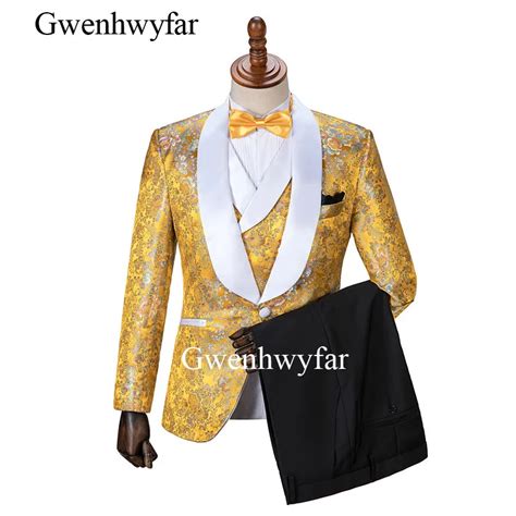 Gwenhwyfar Colorful Floral Design Slim Fit Men Wedding Suits Groom