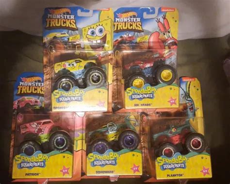 Hot Wheels Monster Trucks Krabs Spongebob Squarepants Plankton Patrick Set Of