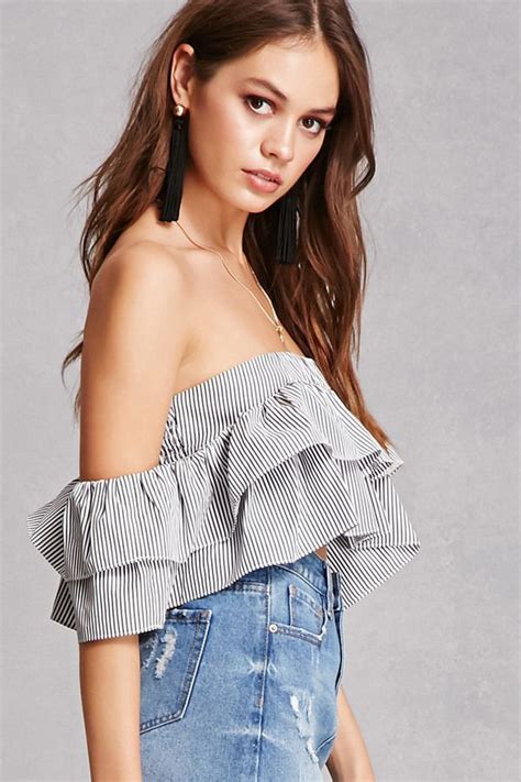 Forever 21 Striped Ruffle Crop Top Ruffle Crop Top Crop Tops Tops