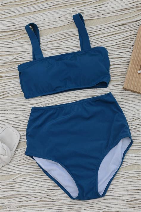 SQUARE NECK HIGH WAISTED 2 PC BIKINI SET IN DIAMOND BLUE ShopperBoard