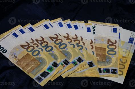 200 Euro Banknotes European Bill Cash Money Isolated On Black