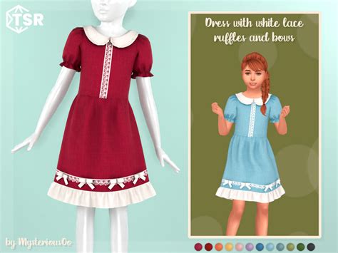 The Sims Resource Dress With White Lace Ruffles And Bows