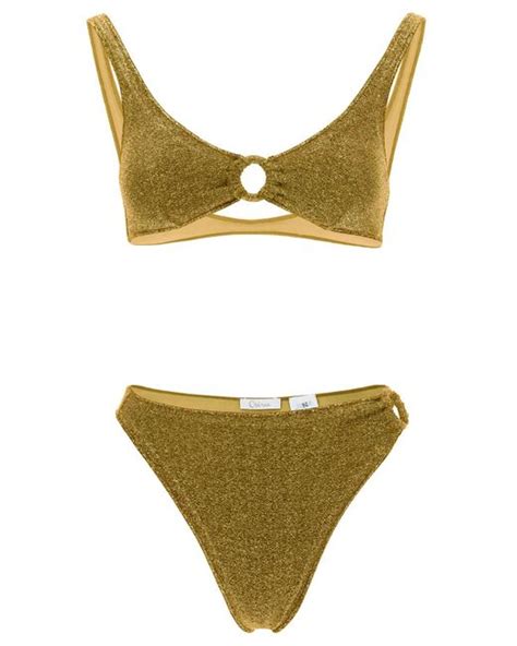 Oséree Oséree Lumière Ring Sporty 90s Bikini Set in Gold Metallic
