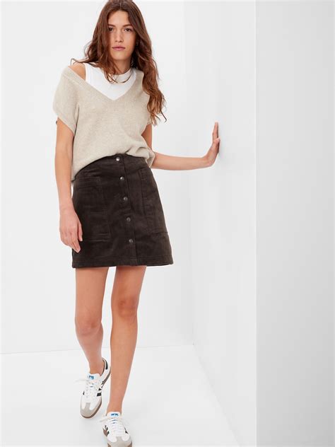 Snap Front Corduroy Mini Skirt Gap