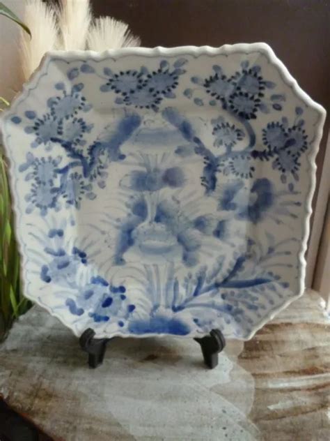 LARGE SQUARE CHINESE Porcelain Plate Serving Dish Blue White Floral