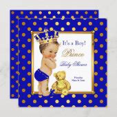 Prince Baby Shower Boy Royal Blue Gold Brunette Invitation Zazzle