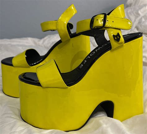 Naked Wolfe Neon Yellow Patent Leather Chunky Platfor Gem