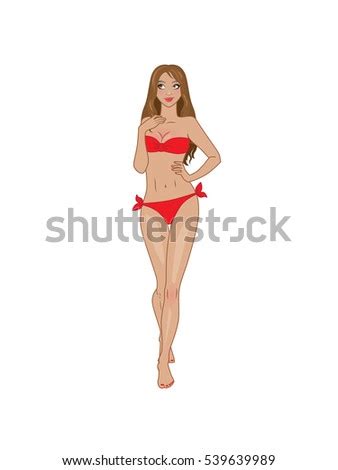 Vector Sexy Brownhaired Girl Red Bikini Stock Vector