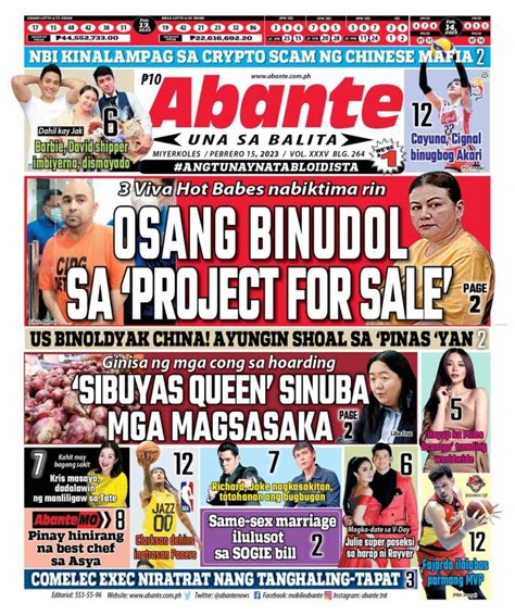 Abante Front Page Balita Ngayong Pebrero 15 2023 Abante