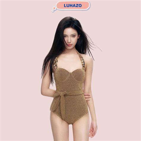 Bikini LUHAZO mảnh liền thân đồ bơi nữ đi biển áo cúp ngực có gọng dây khoét lưng gợi cảm