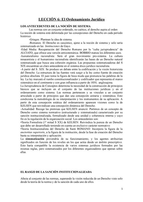 TEMA 6 Apuntes tema 6 LECCIÓN 6 El Ordenamiento Jurídico LOS