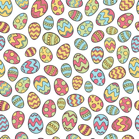 Easter Seamless Pattern With Doodled Eggs On White Background Good For