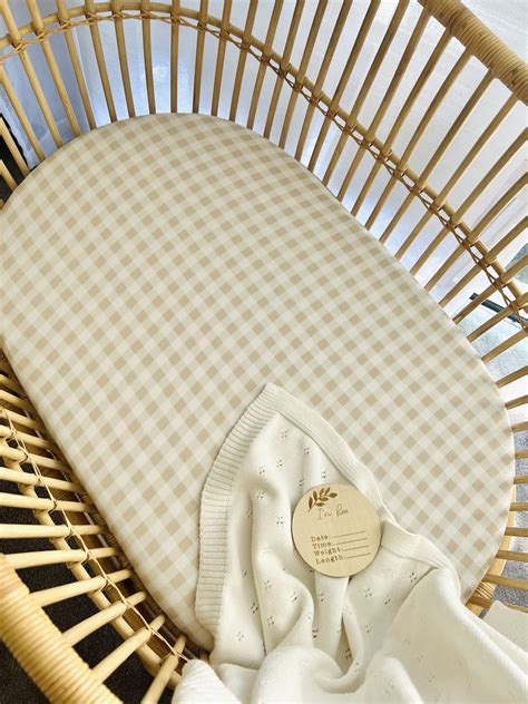 Mini Me Organic Fitted Bassinet Sheet Nude Gingham Perth Babyroad