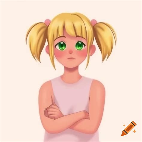 Anime Girl With Blonde Hair And Green Eyes In Pink Sleeveless T Shirt On Craiyon