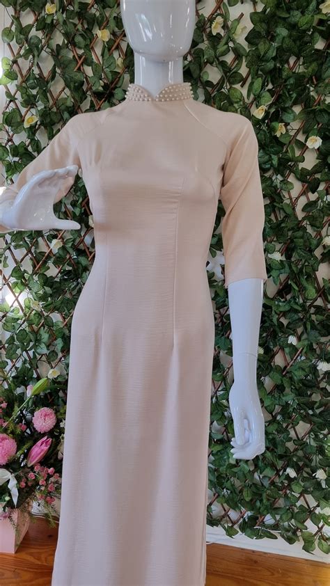 Beautiful Nude Ao Dai With Beads Ao Dai For Bridesmaids Etsy Australia