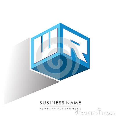 Letter Wr Logo In Hexagon Shape And Blue Background Cube Logo With