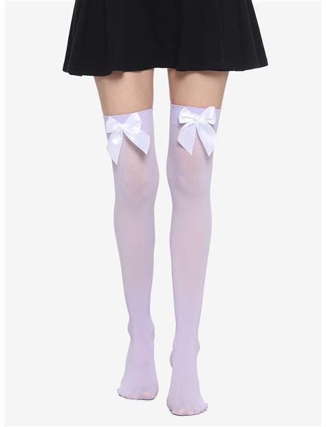 White Bow Lavender Thigh Highs Hot Topic White Thigh Highs Thigh Highs Thigh High Socks