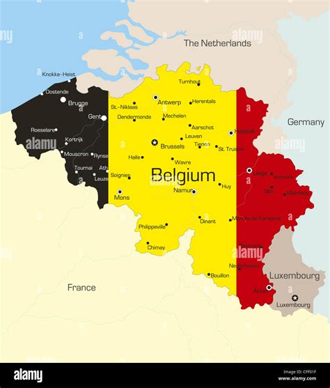 Abstract Vector Color Map Of Belgium Country Coloured By National Flag