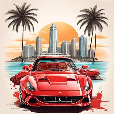 Premium Photo Vintage Ferrari Miami Landmarks Tee With Vibrant Shades