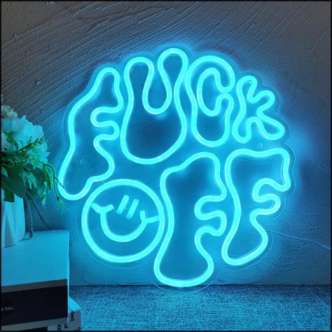 Fuck Off Neon Sign With A Smiling Face Text LED Neon Lights Neon Signs For Wall Decor Room Bar