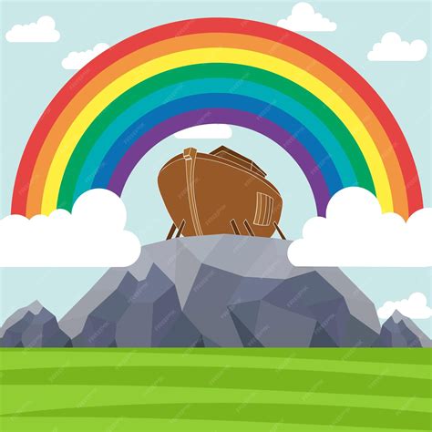 arca de noe arco iris sobre  arca sinal de deus  diluvio vetor premium