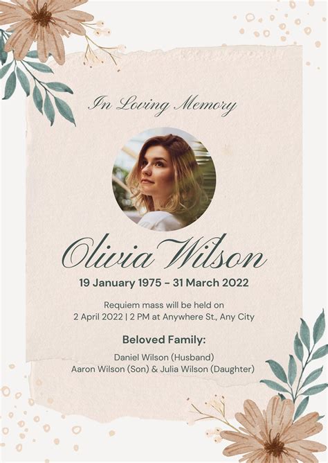 page    customizable death announcement templates canva