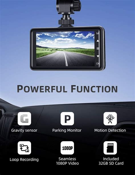 Dash Cam Front And Rear 32GB TF Card Included IIWEY 1080P Dash Camera