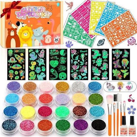 Cadeau Fille Kit Tatouage Paillette Enfant Coffret Tatouage Éphémère