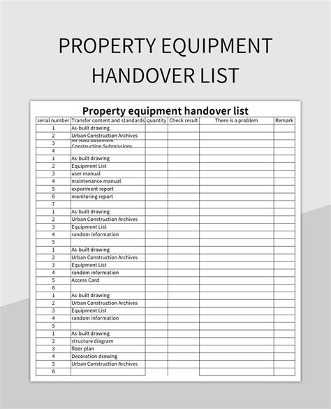 Free Original Property Equipment Handover Checklist Template