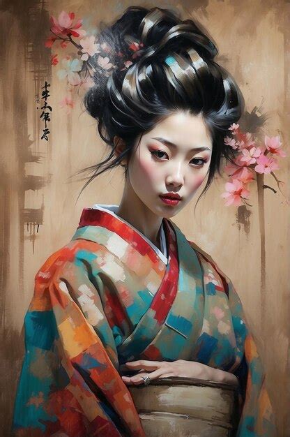 Premium Photo Painting Of A Woman Wearing A Kimono