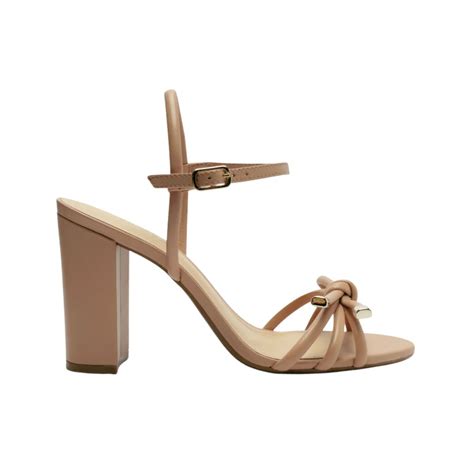 Sandália Arezzo Nude Salto Alto Bloco Tiras