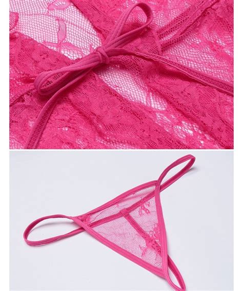 Lingerie Sleepwear Adjustable Lace Trimmed Style Rose Red C Uutrlr