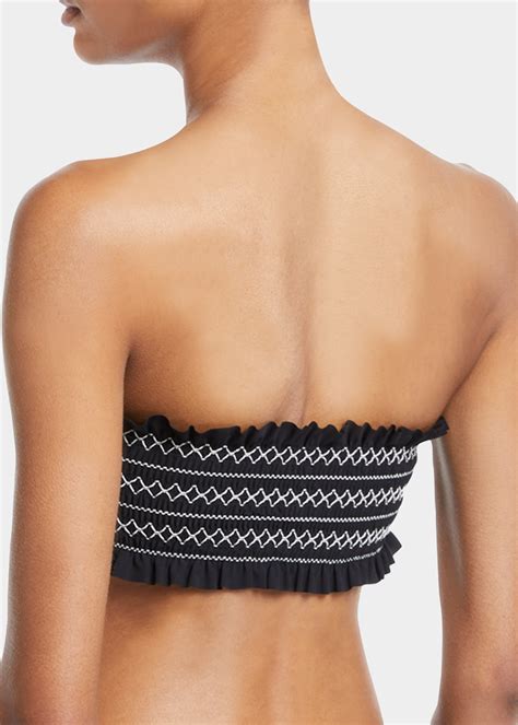 Tory Burch Smocked Costa Bandeau Bikini Top