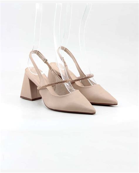 Riachuelo Sapato Scarpin Bebecê Slingback Salto Geométrico T Nude