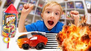 Father Son PLAY CAR EXPLOSION Hot Wheels Build N Slam Videos For