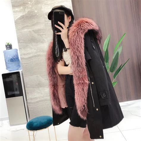 Oftbuy Winter Jacket Women Real Fur Coat Casual Big Natural Fox Fur