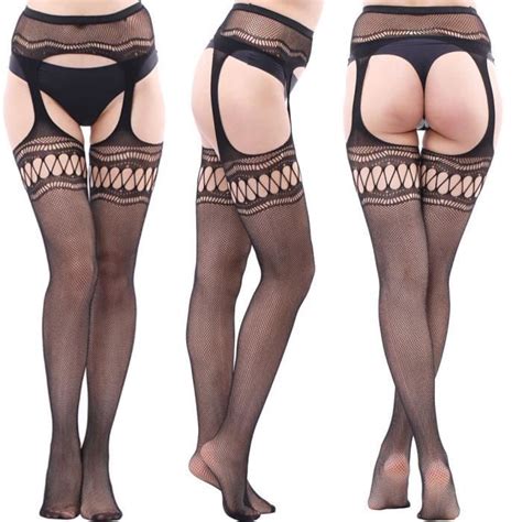 Femmes Sexy Dentelle Maille Lingerie Net Top Jarretière Ceinture Cuisse Bas Collants Violet