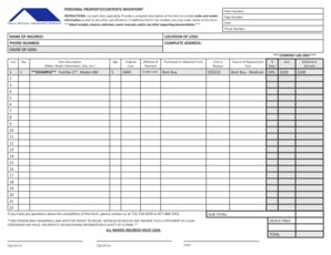 home inventory list  insurance forms  templates fillable