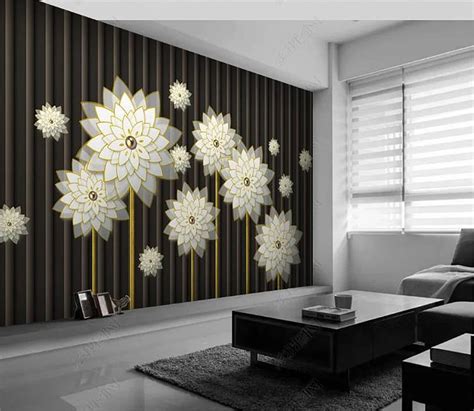 Home Decor 3D Modern Simple Stereo White Floral TV Background Digital ...