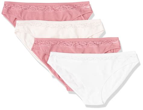 Amazon Essentials Women S Cotton And Lace Bikini Underwear Pack Of Bright White Pale Pink