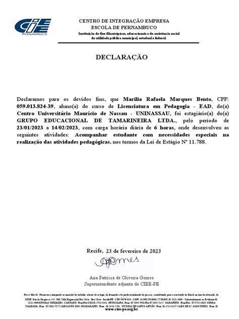 Declaro Para Devidos Fins - Declaração: Declaramos para Os Devidos Fins, Que Marilia Rafaela ...