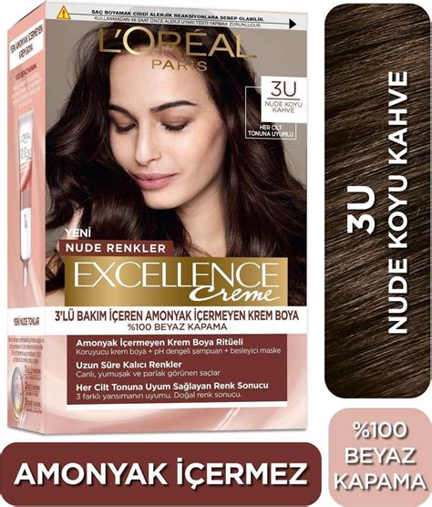LOréal Paris Excellence Creme Nude Renkler Saç Boyası 3U Nude Koyu Kahve idefix