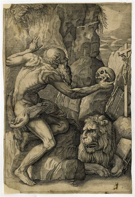 Unknown St Jerome In The Wilderness Engraving 17th Century