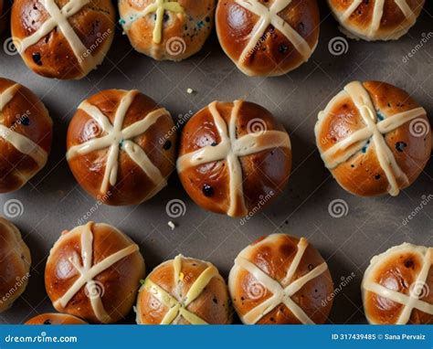 Overhead View Of Traditional Easter Hot Cross Buns An Easter Snack Stock Illustration