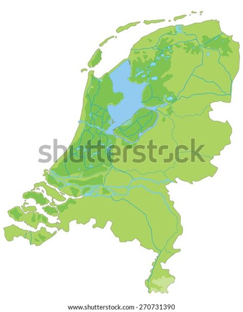 High detailed Netherlands physical map.